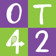 OT42 logo in purple and green