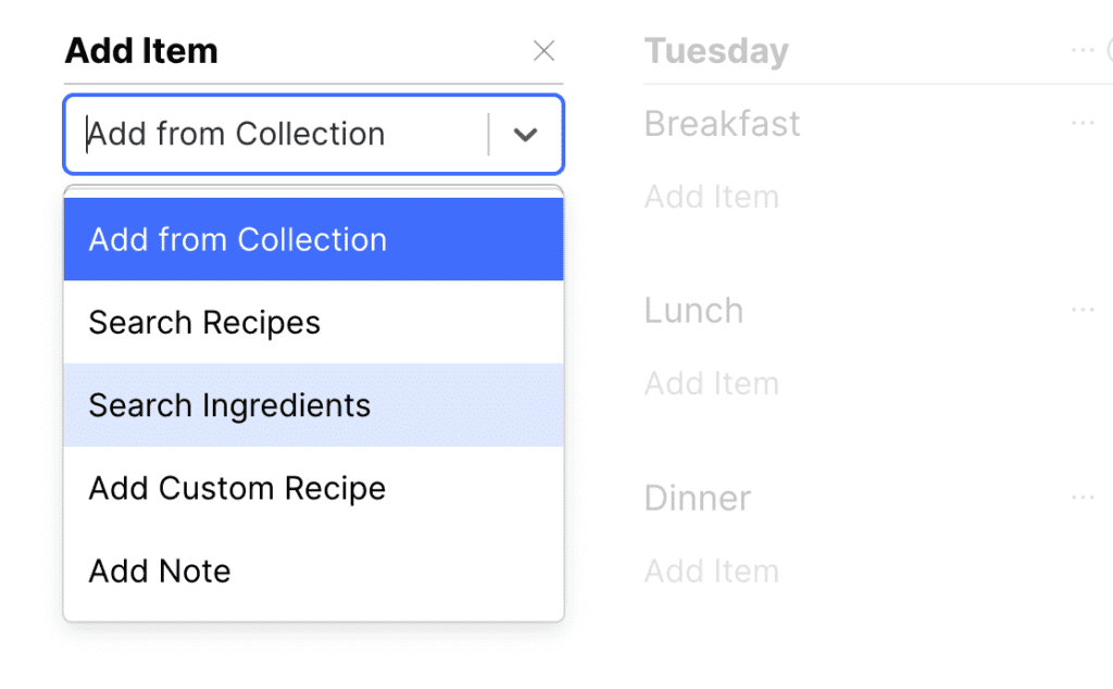 Screenshot of how to search in recipe collections