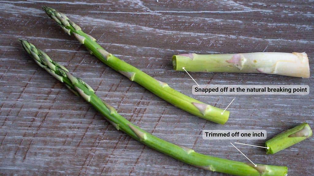 Comparison of snapping ends off of asparagus versus trimming the end one-inch