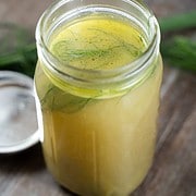 small batch of homemade chicken stock in a mason jar