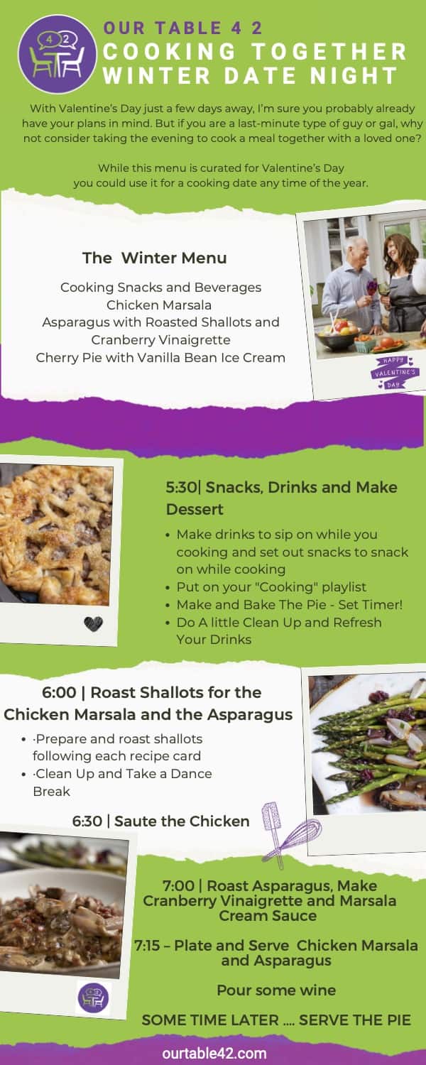 Cooking Together Date Night Winter Menu Infographic with Instructions on how to keep the date simple and fun