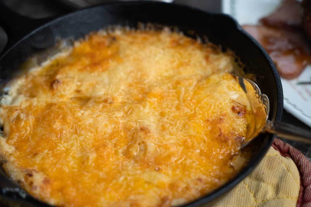 Scalloped POtatoes for two in a cast iron skillet 