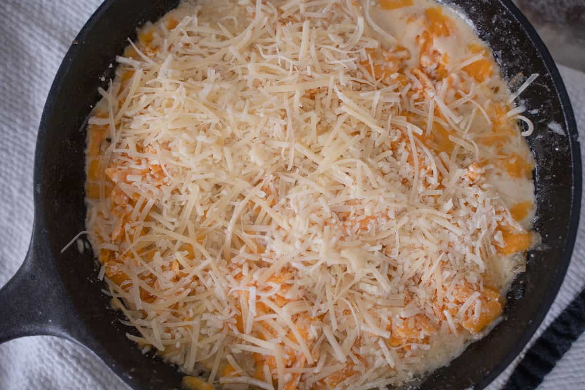 parmesan and mild cheddar sprinkled on top of the potoatoes