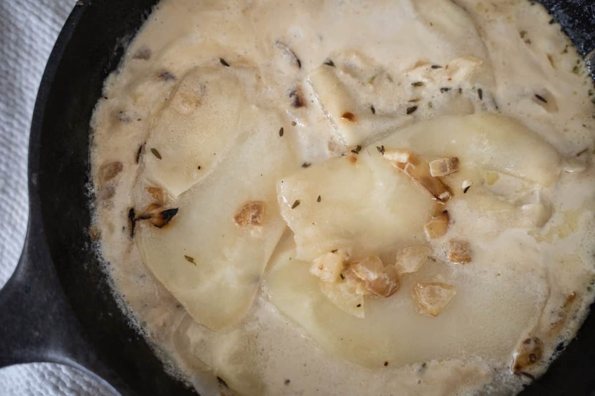 scalloped potatoes for two after simmering for 10 minutes