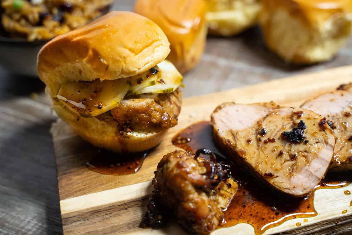 pork sliders with maple-glaze on a cutting board
