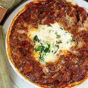 Individual ramekins of turkey lasagna for two