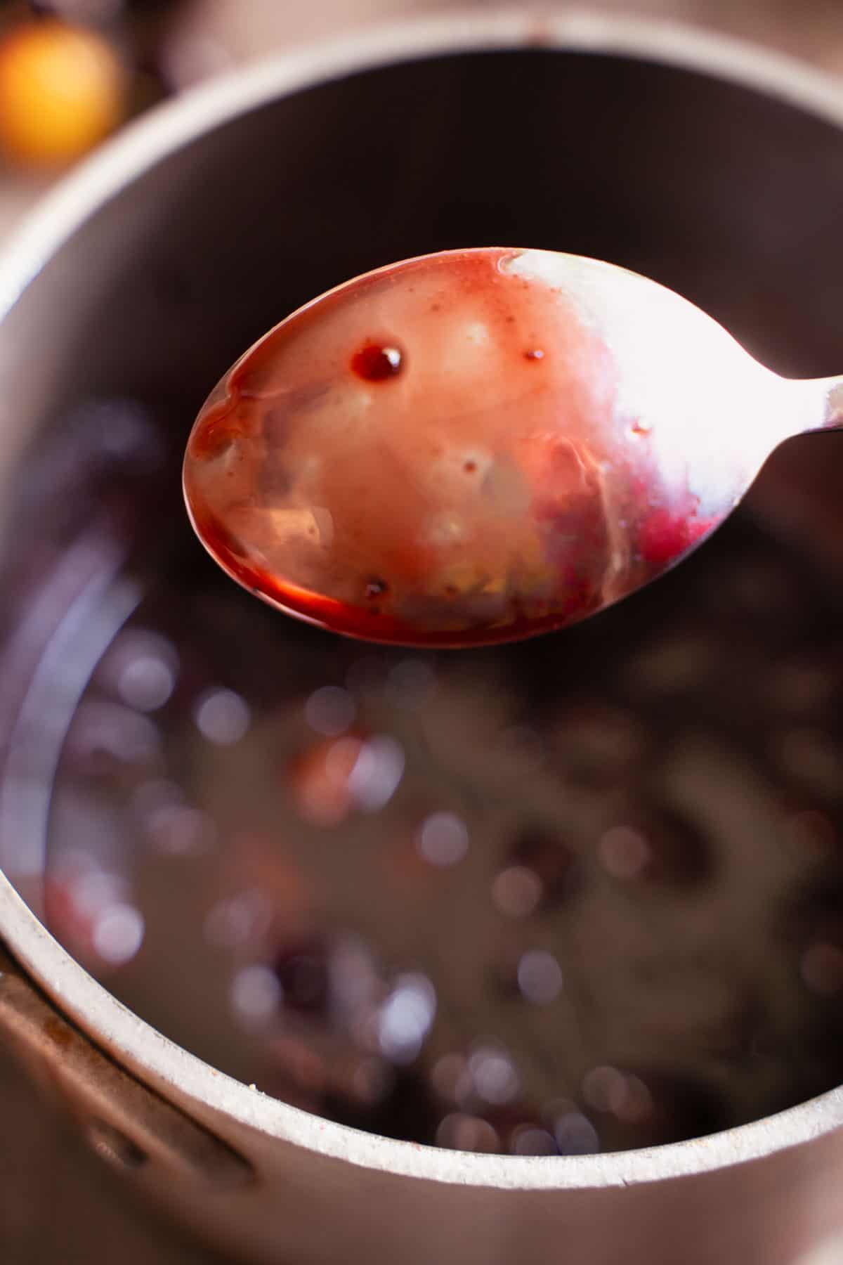 cherry glaze on back of spoon