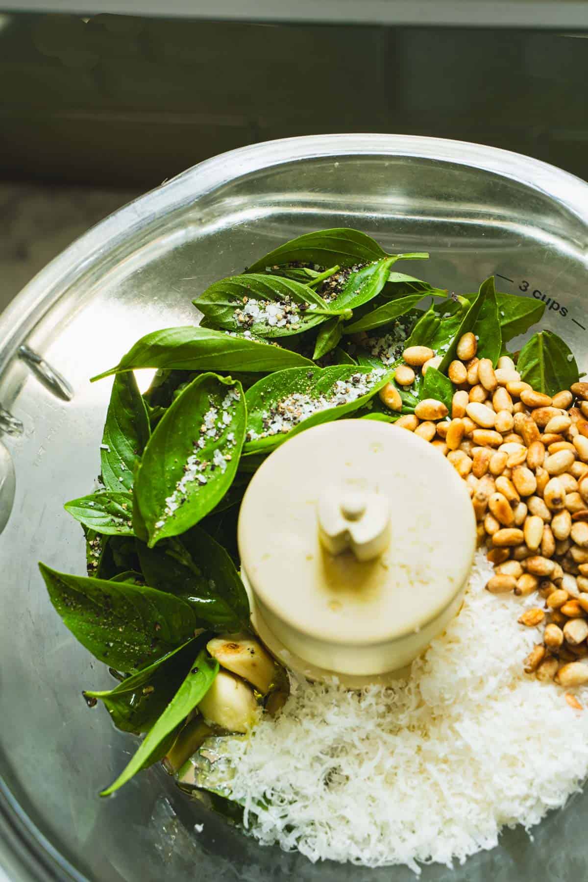 how to make pesto ingredients in the bowl of a food processor