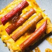 Rhubarb and Custard mini galette recipe on a blue plate