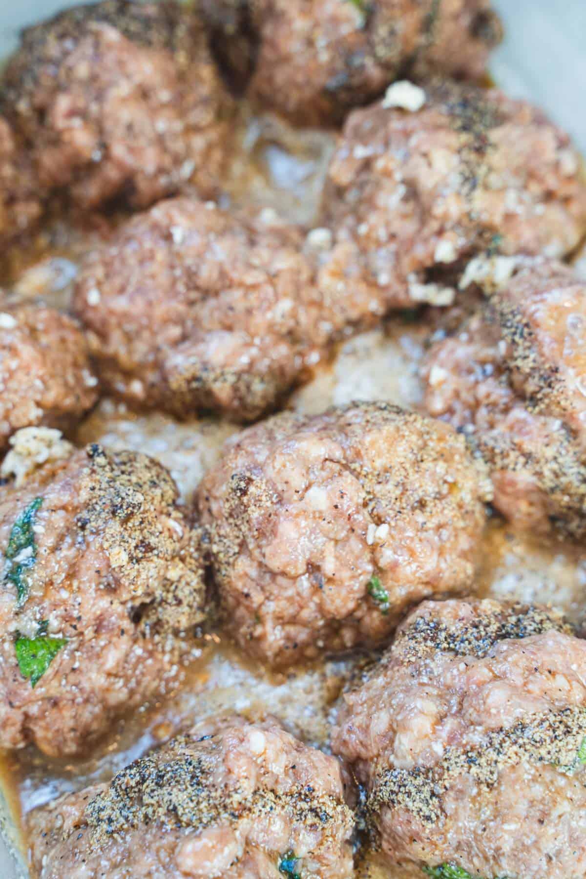meatloaf meatballs in a 5 x 7 baking dish.
