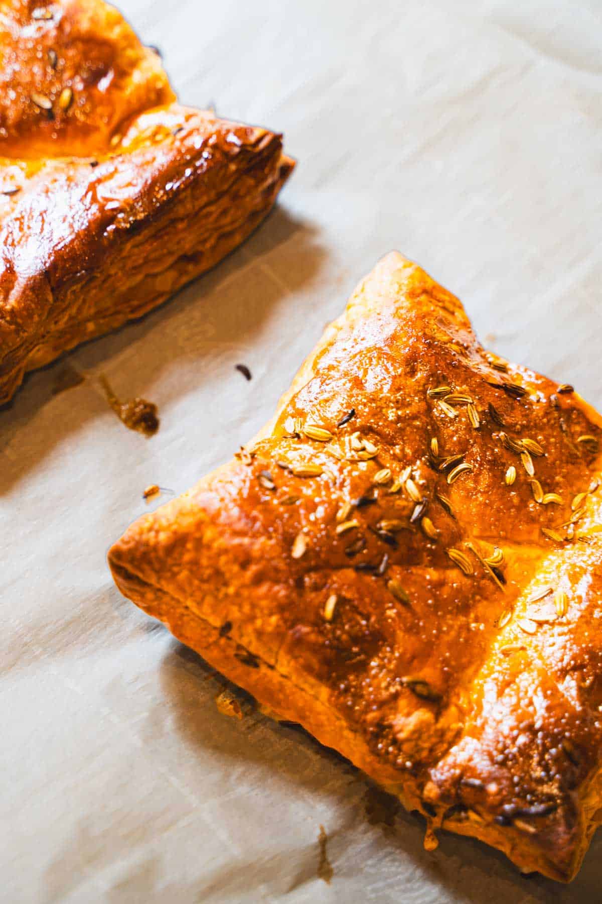 Puff Pastry for individual pot ppies baked on a parchment lined baking sheet.