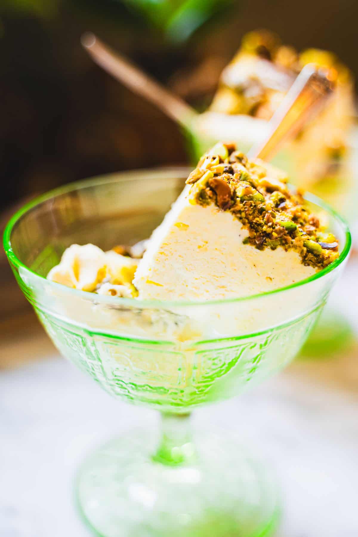 Kulfi Ice Cream Bars in green glass ice cream dessert bowl.