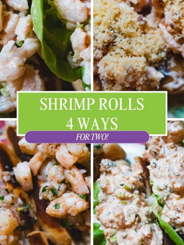 4 picture collage with 4 different variations of Shrimp Roll Sandwiches.